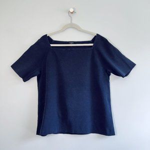 Navy Square Neck Knit Short Sleeve Top - 2X
